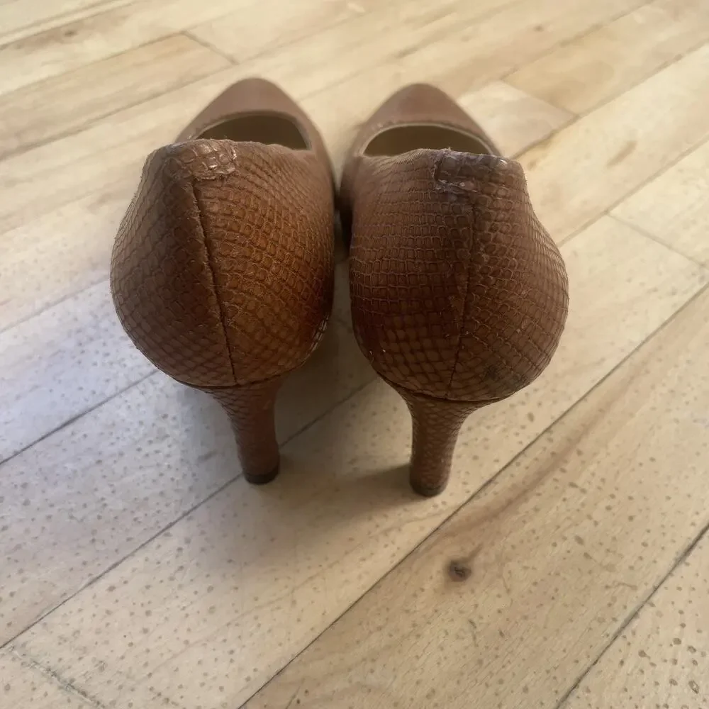 Lauren Ralph Lauren Women's Harper Dress Pump Tan Glossy Snake Womens Sz 6.5‎ B